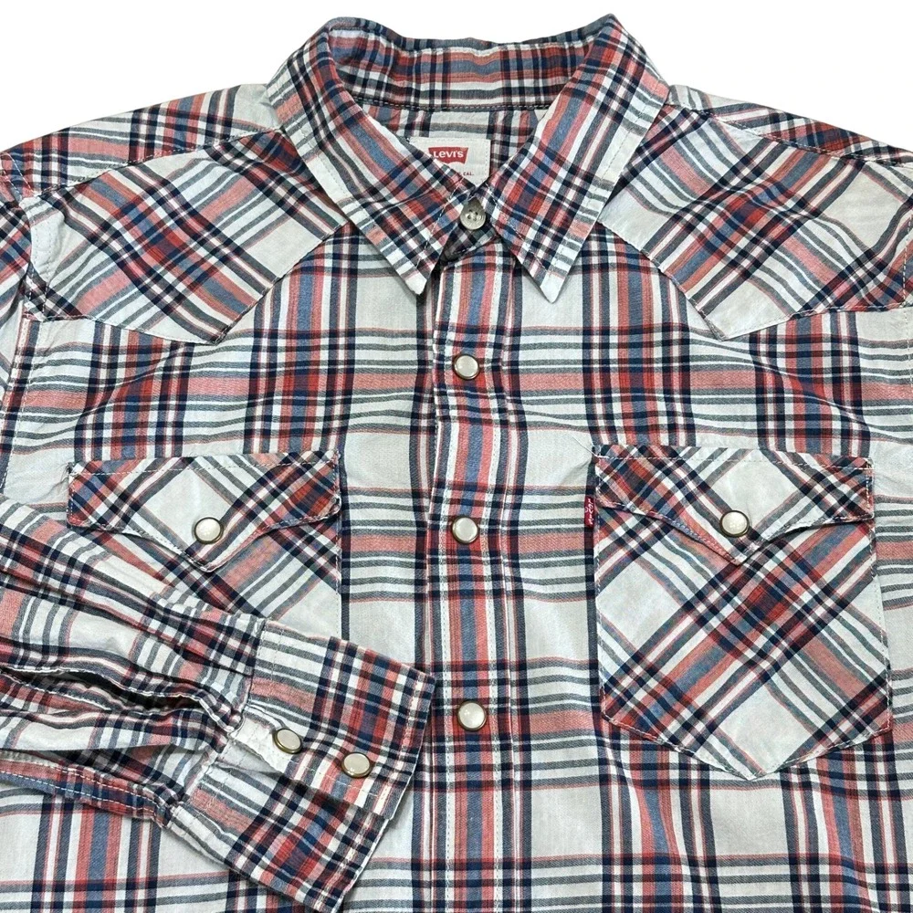 Levis Western‎ Pearl Snap Shirt Adult S Plaid Sawtooth Long Sleeve Cowboy Ranch